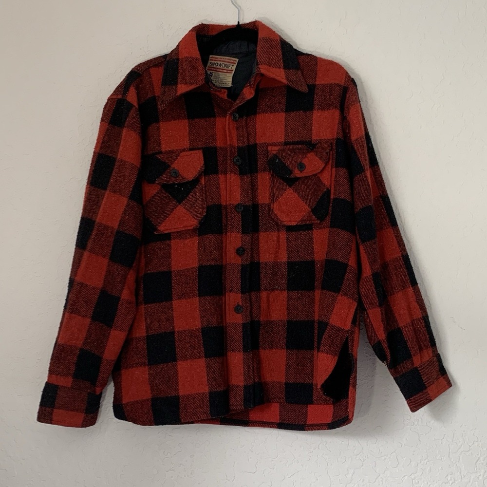 Vintage Buffalo Plaid Flannel Shirt Men M Red Black Wool Linen Lumberjack 90s
